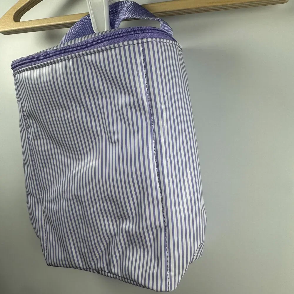 VTG Purple White Striped Small Baby Diaper Bag Zipper Pouch Bottle Holder Y2K